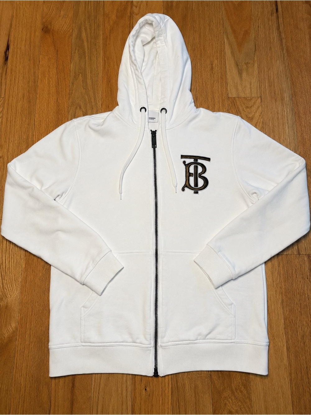 Burberry TB White Bronze Embroidered Zip Up Hoodie